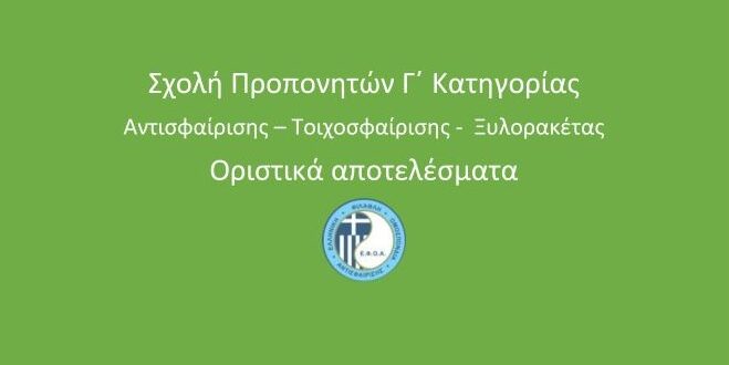 Σχολή Προπονητών Αντισφαίρισης , Τοιχοσφαίρισης & Ξυλορακέτας Γ΄Επιπέδου: Οριστικά Αποτελέσματα